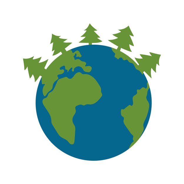 Earth Day vector illustration Earth Planet with green trees International Day of Forests An environmental problem