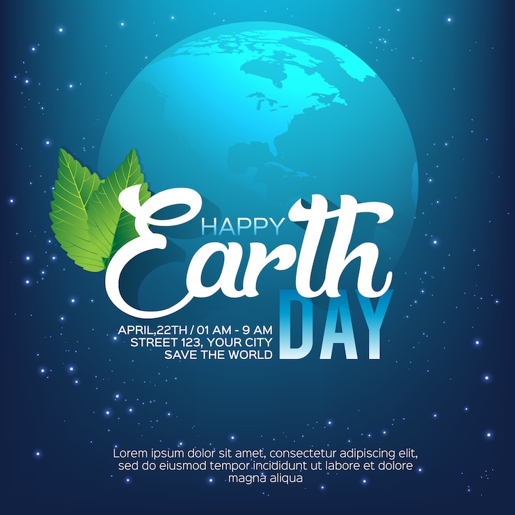 वेक्टर earth day. vector illustration with the words, planets and green leaves