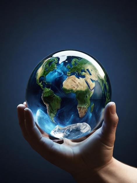 Vector earth daya person holding a globe with the world in their hands