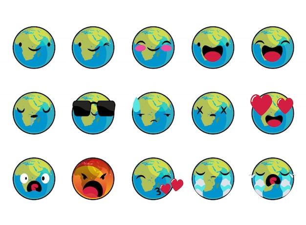 Earth fave met emoticon vector tekenset