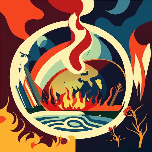 Vector earth on fire crisis illustration