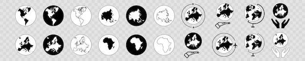 Vector earth global black and white icons