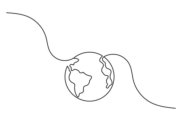 地球のグローブの連続的な1行の図電球と地球時刻の概要ベクトルイラスト