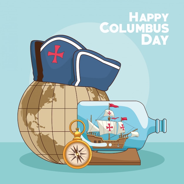 Earth globe en Happy columbus dag ontwerp