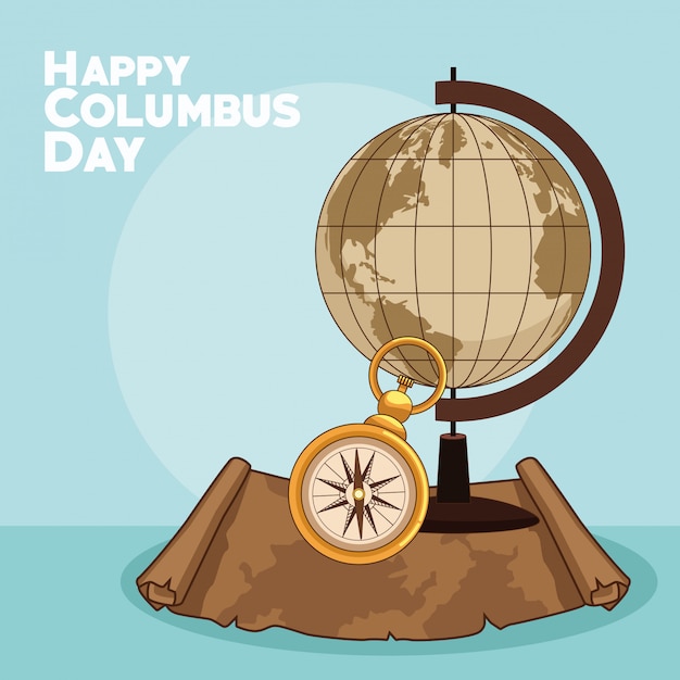 Vettore globo terrestre e felice columbus day design