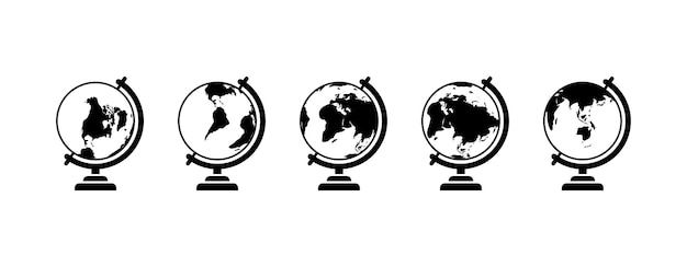 Earth globe pictogrammenset met continenten. wereldbol met standaard. vectoreps 10