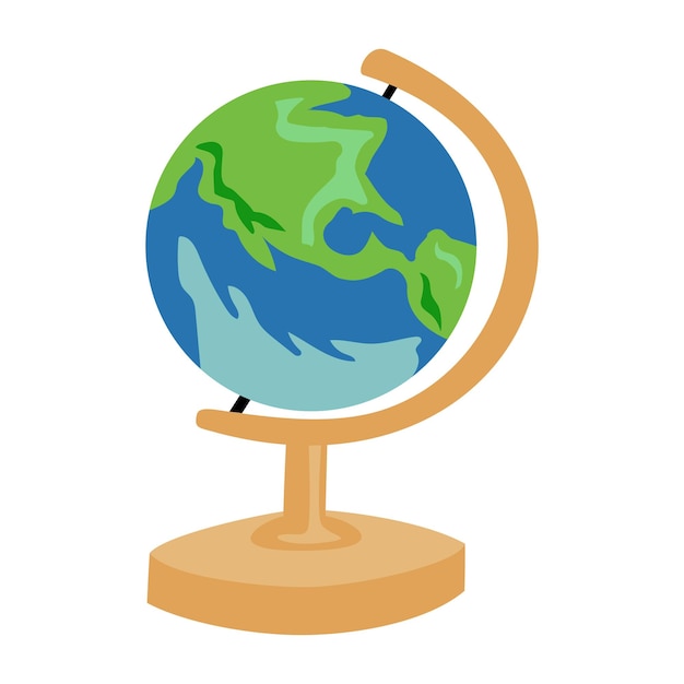 Earth globe planet world map vector flat design illustration