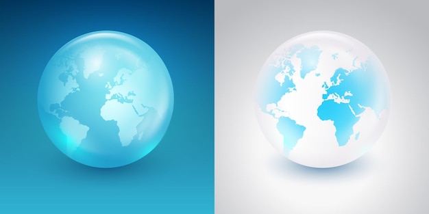 earth globe vector. world map on blue and white background. planet with continents