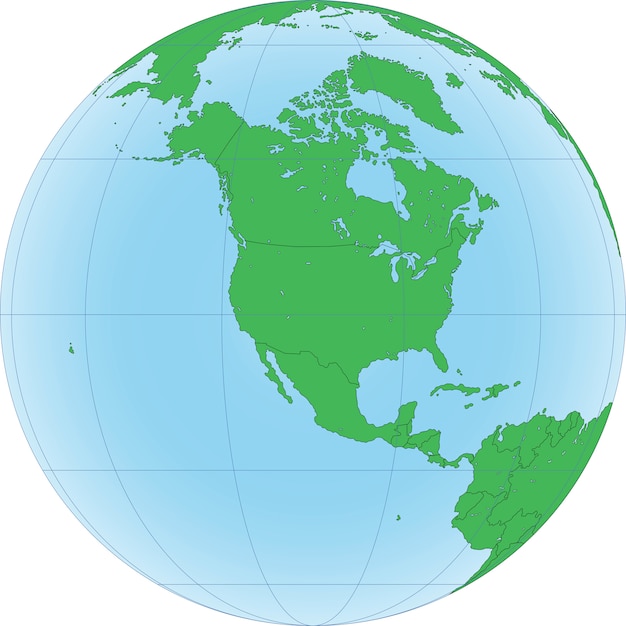 Vector earth globe with focused on north america