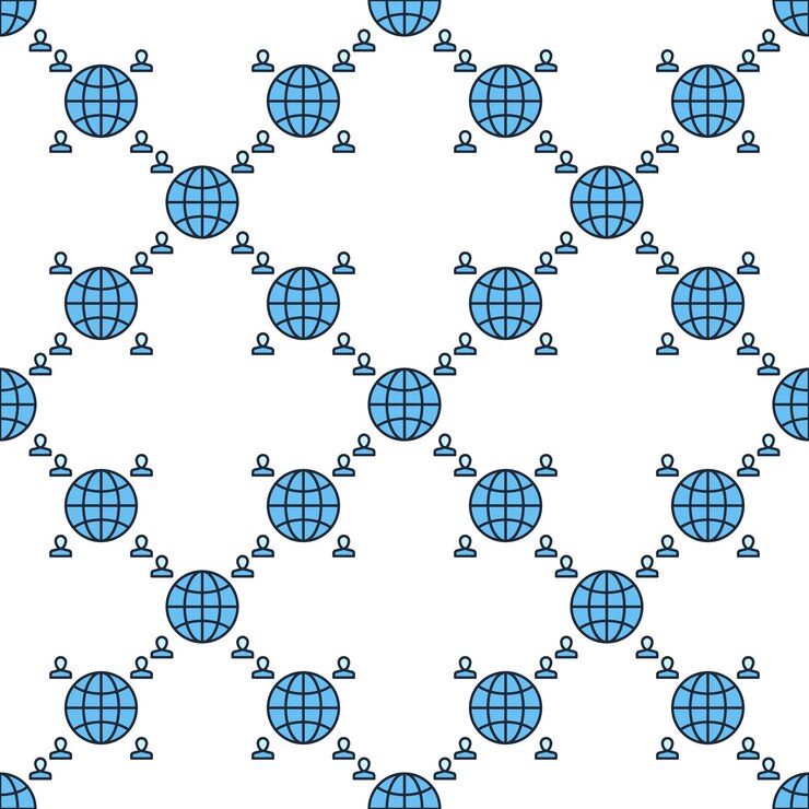 Vector earth globe with people hemisphere vector blue seamless pattern