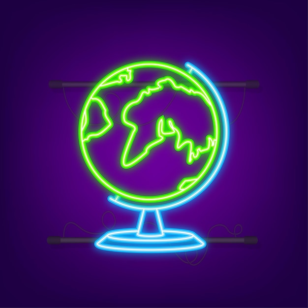 Earth globes. flat planet earth neon icon. vector stock illustration.