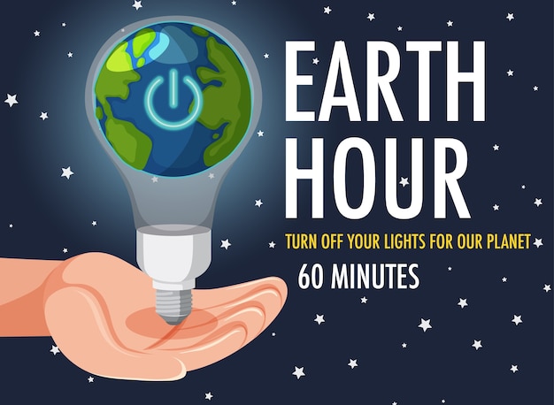 지구 시간 캠페인 포스터 또는 배너가 지구를 위해 조명을 끄십시오 60 분