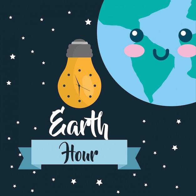 Vector earth hour cartoon