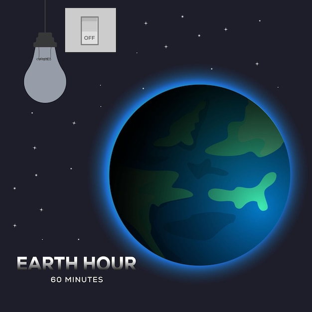 Earth hour concept design with earth and light off illustration