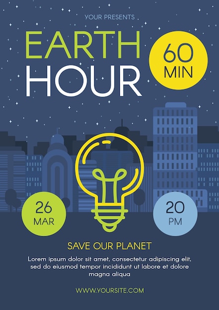 Vector earth hour day night city poster