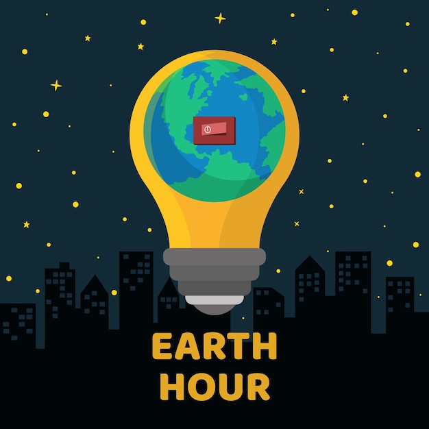 Vector earth hour illustration with planet earth and lights