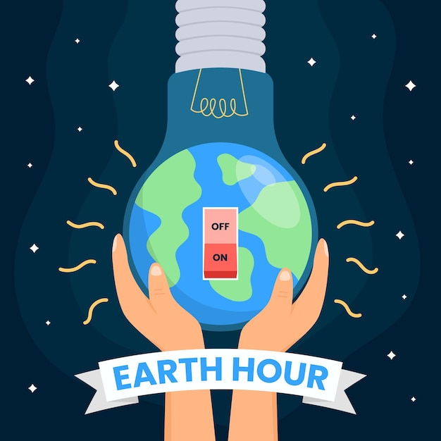 earth hour illustration with planet inside lightbulb