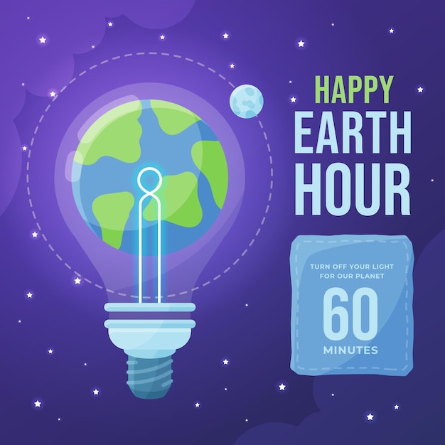 Vector earth hour illustration with planet and lightbulb