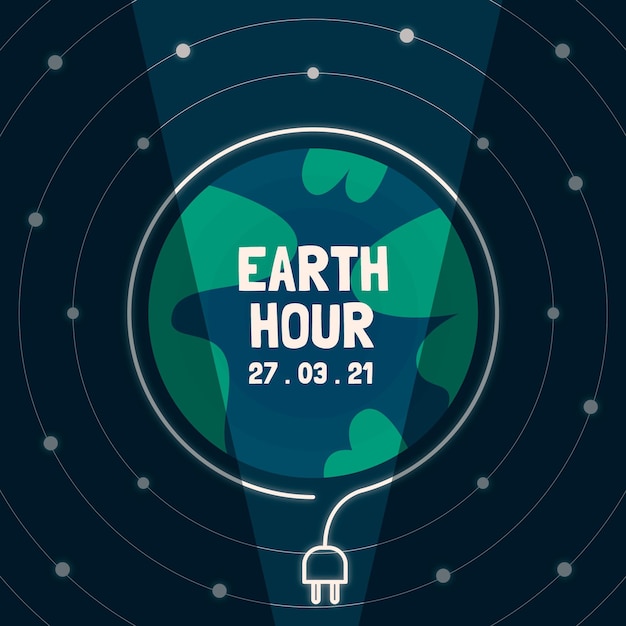 Vector earth hour illustration with planet and power cord