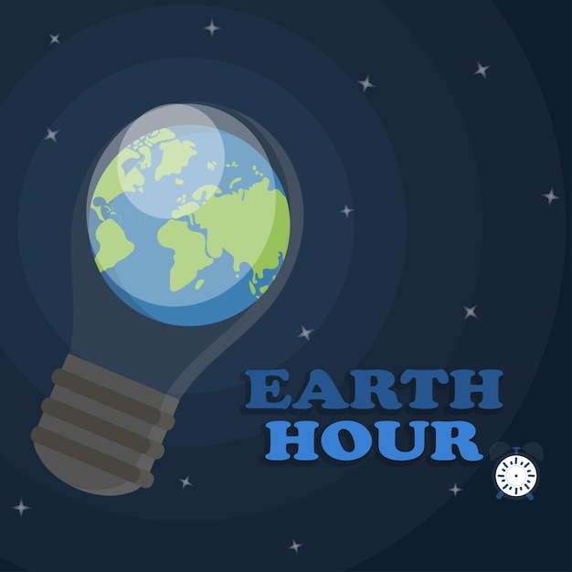 Vector earth hour poster with earth inside the lightbulb