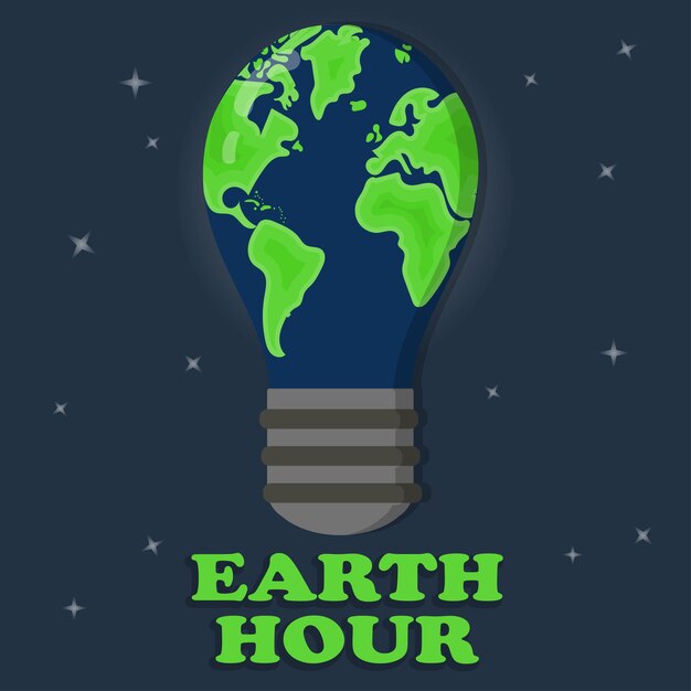 Vector earth hour poster with the world globe in the lightbulb