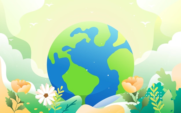 Earth hour, protect the earth's environment, with plants and clouds in the background, vector