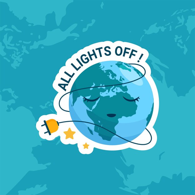 Vettore earth hour social media post design earth con cavi e interruttori