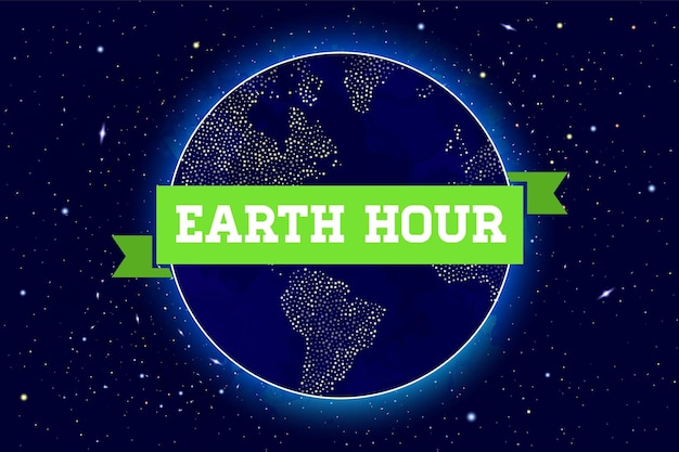 Векторный плакат "Час Земли" Иллюстрация Планета на космическом фоне со звездами