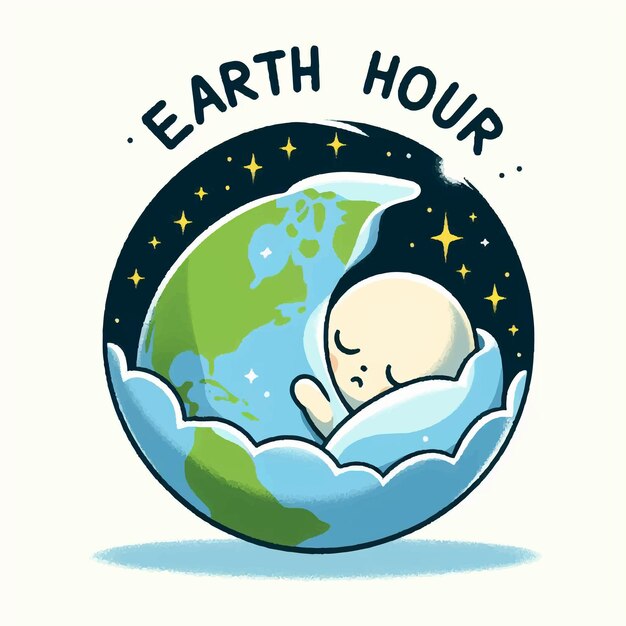 Vettore vettore dell'ora terrestre con illustrazione del pianeta terra addormentato