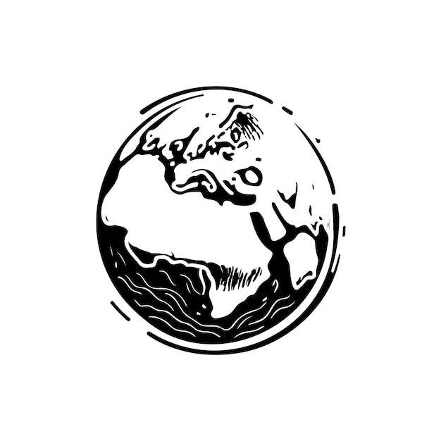 Икона земли, нарисованная рукой, черный цвет, логотип всемирного дня воды, векторный элемент и символ