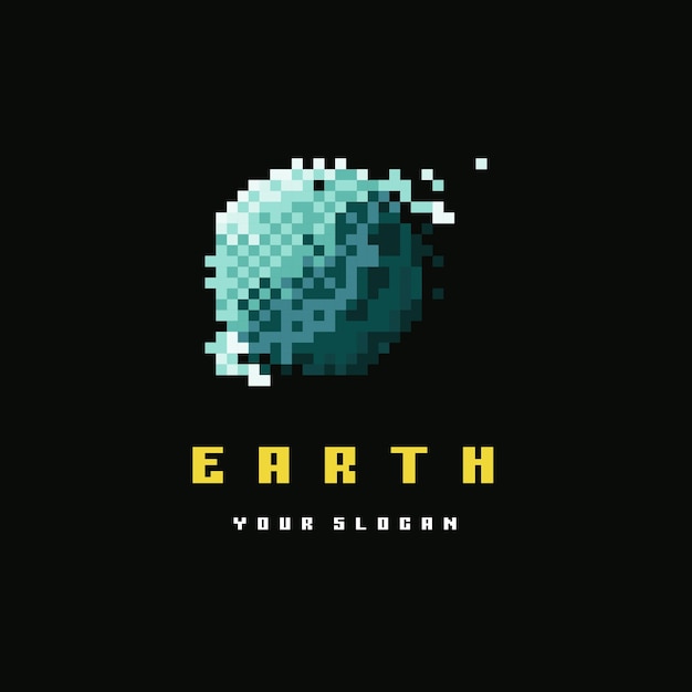 Illustrazione del design del logo della terra in pexel art