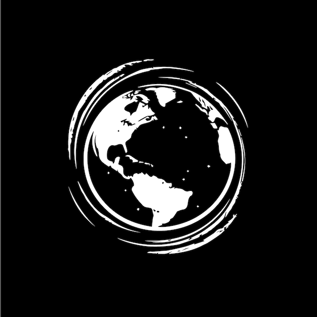 Earth logo template globe world round emblem save planet icon Global planet sphere hand drawing emblem on black background monochrome sketch art Vector illustration