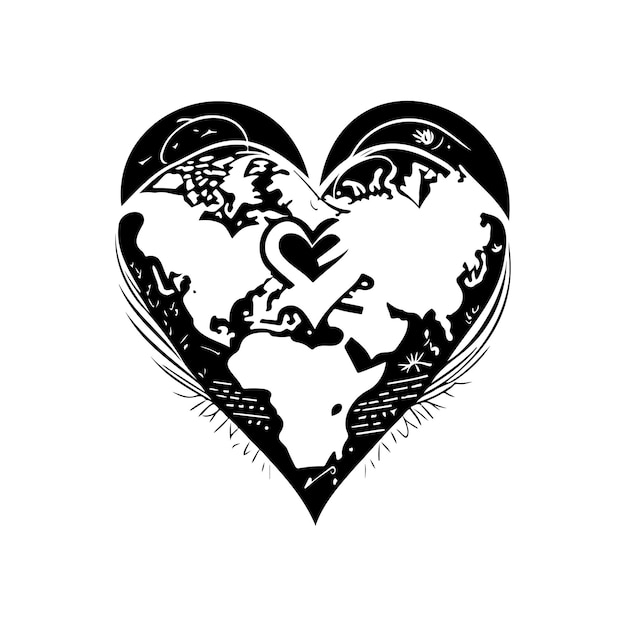 Earth love icon handtekening zwarte kleur wereldgezondheid logo vector element en symbool