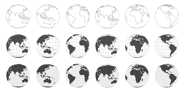 Vector earth maps hemispheres and globes