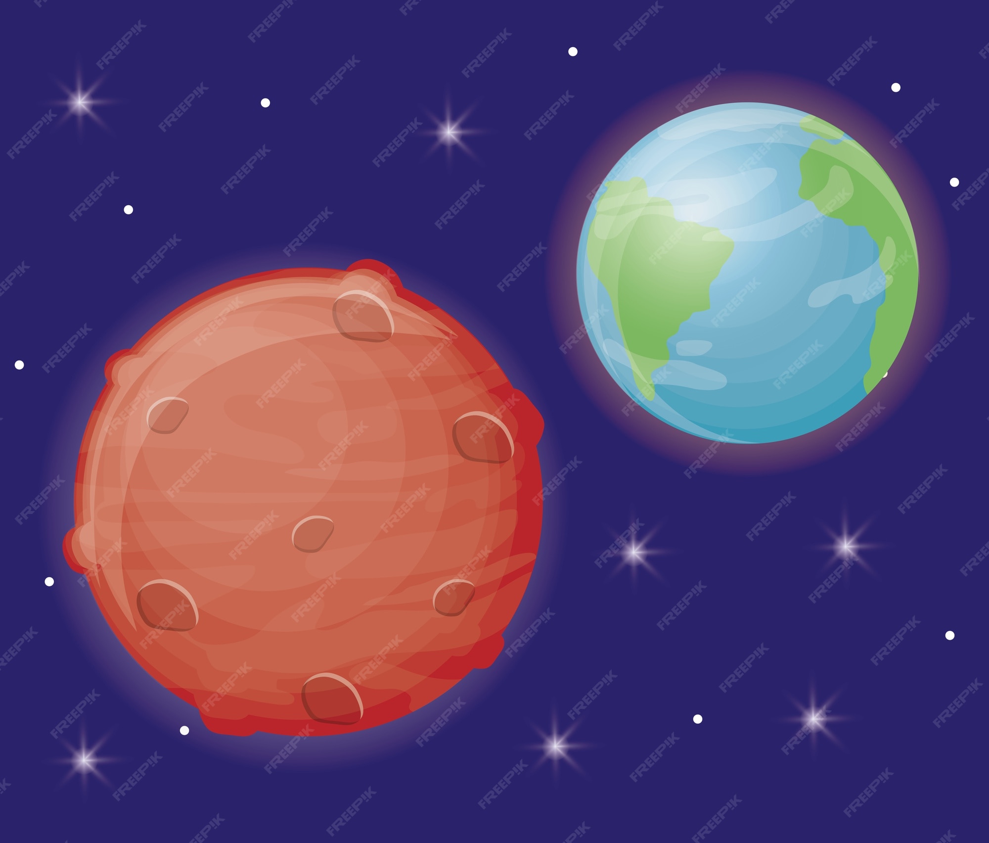 Рисунок планеты земля и Марс