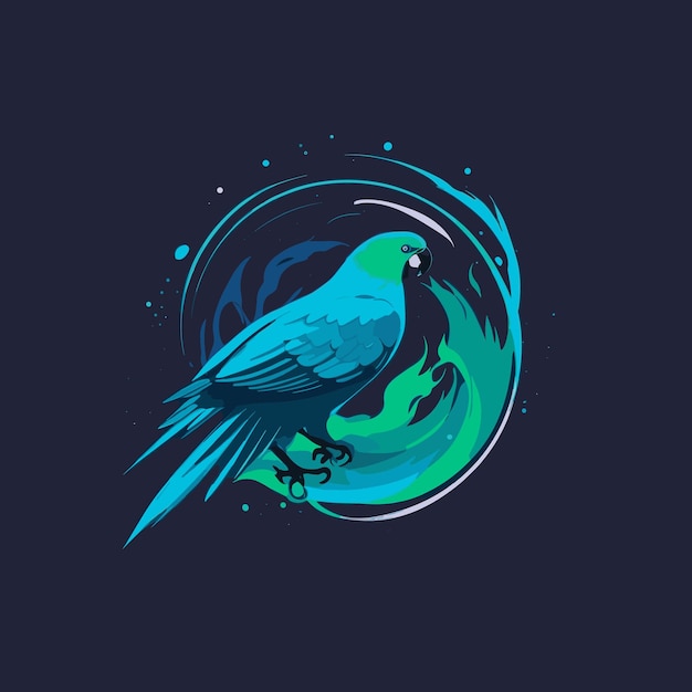 Vector earth parrots studio ghibli geïnspireerd logo slank ontwerp in blauwgroene tinten minimalistisch