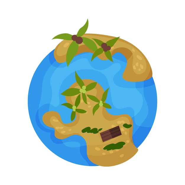 Earth planet globe met tropische eilanden vector illustratie op een witte background