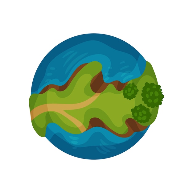 Earth planet globe with ocean and green land vector Illustration on a white background