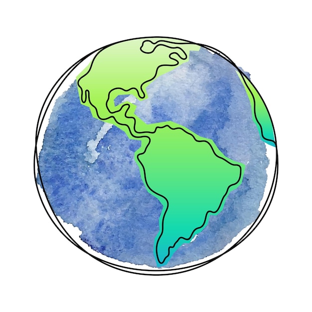 Vector the earth planet one line vector illustration with watercolour background