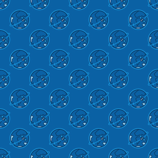 Earth Planet in Space with Satellite vector concept blue seamless pattern