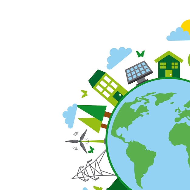 Earth planet and sustainability and ecology related icons