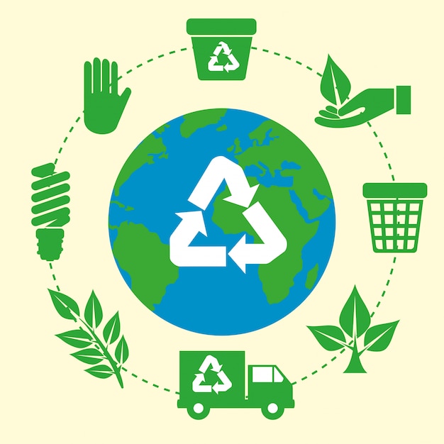 earth planet with ecology recycle sign