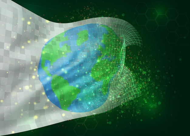 다각형 및 데이터 번호와 녹색 배경에 벡터 3d 플래그에 지구 보호
