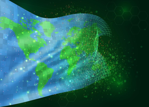 ポリゴンとデータ番号と緑の背景のベクトル3dフラグの地球保護