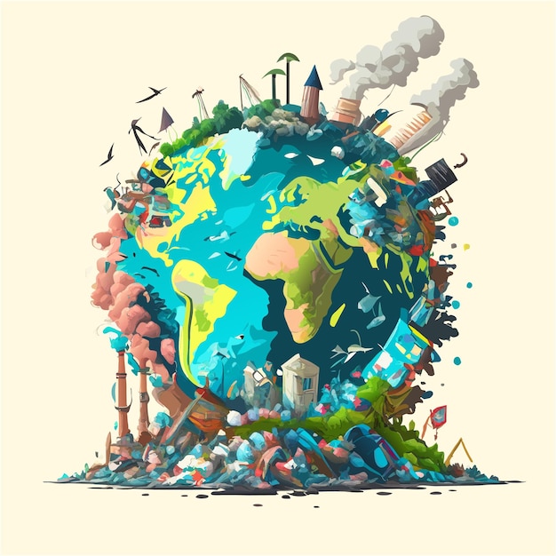 Vector earth's challenge pollution in art
