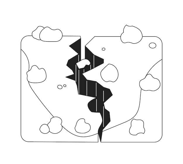 Земля раскололась монохромный плоский векторный объект Землетрясение Стихийное бедствие Редактируемый черно-белый значок тонкой линии Простая мультяшная иллюстрация для веб-графического дизайна
