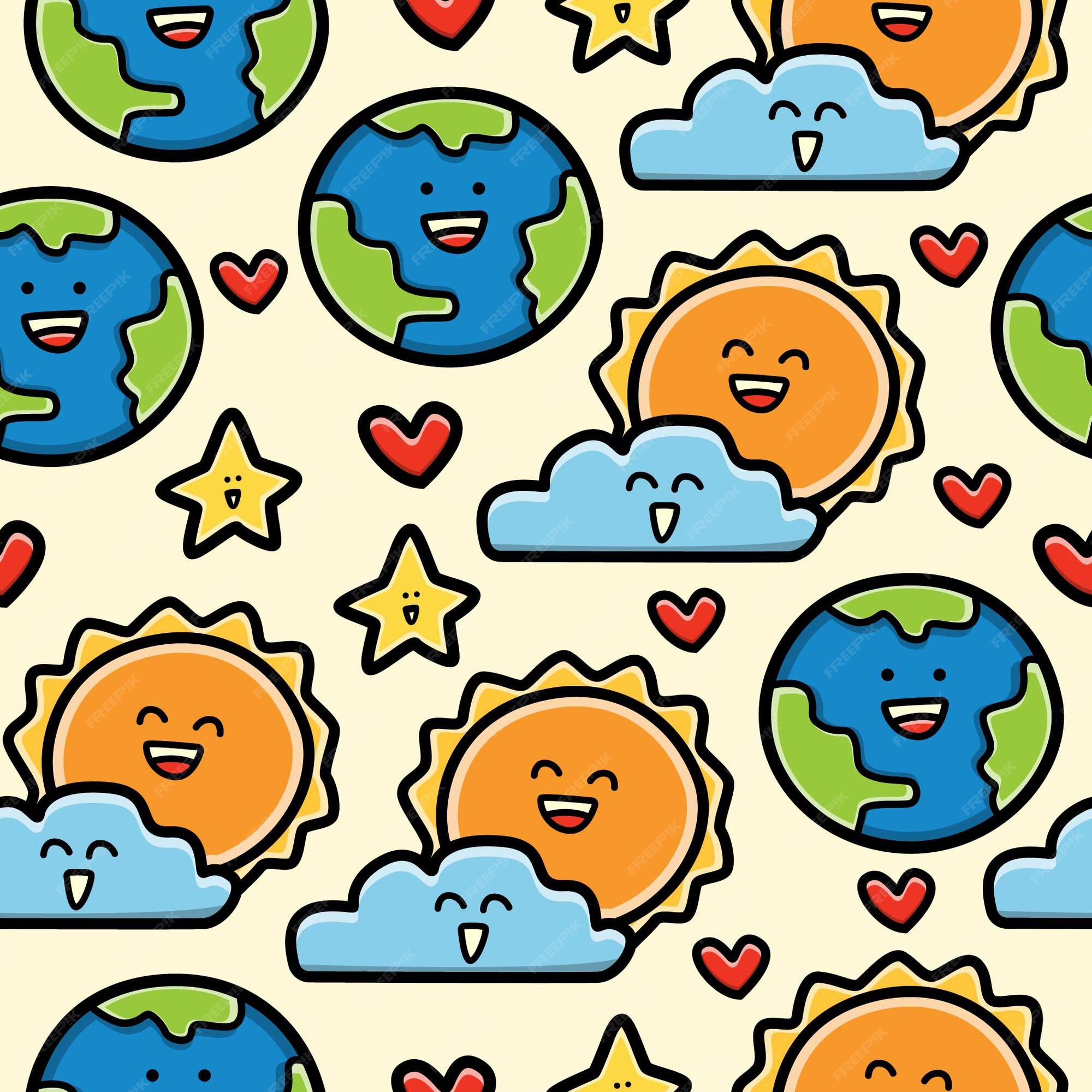 Premium Vector | Earth and sun cartoon doodle seamless pattern design wallpaper Premium Vector | Earth and sun cartoon doodle seamless pattern design wallpaper
