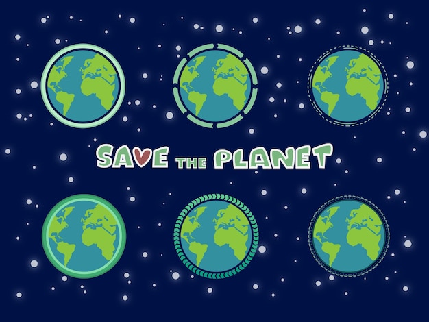 earth vector globe in the space illustration set for save the planet concept