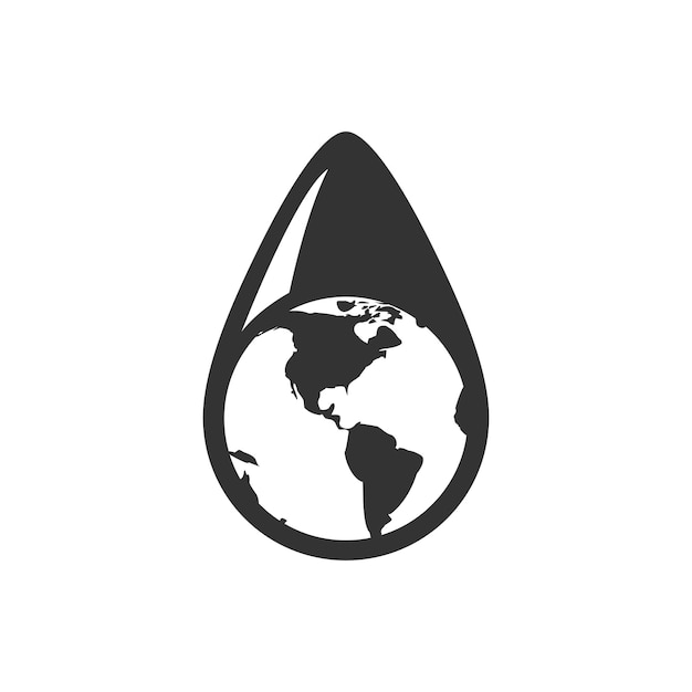 Earth water drop icon in black and white