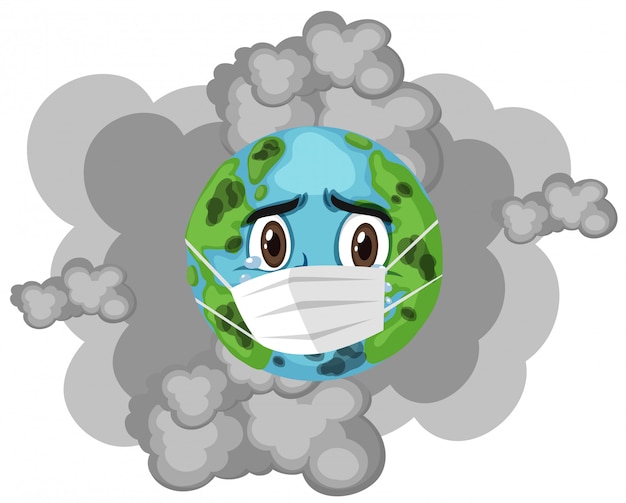 Vector earth wearing mask with dirty smoke